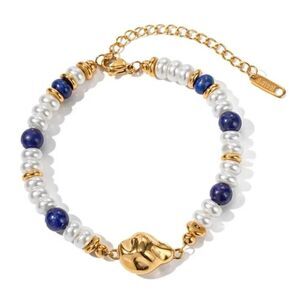Elegant Gold and Blue Beaded Bracelet A978